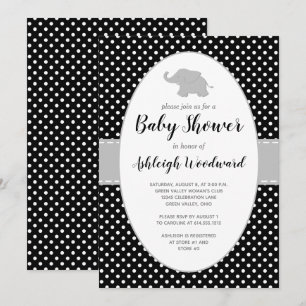Invitation Baby Shower Éléphant Noir Blanc à Points