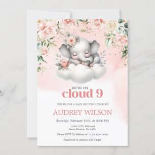 Invitation Baby shower éléphant Nous sommes sur le nuage 9
