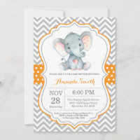Invitation Baby shower éléphant orange et gris