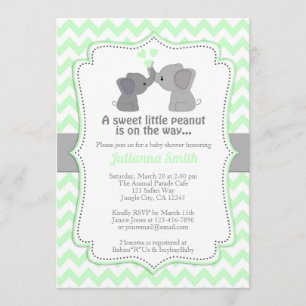 Invitation Baby shower Eléphant Pale Lime Chev 473