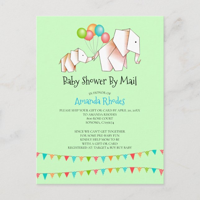 Invitation Baby shower Elephant Par Courrier (Devant)