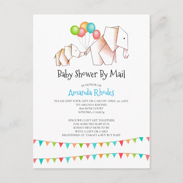 Invitation Baby shower Éléphant Par Mail White (Devant)