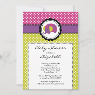 Invitation Baby shower éléphant Polka dot violet