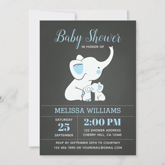 Invitation Baby shower éléphant pour garçon (Devant)