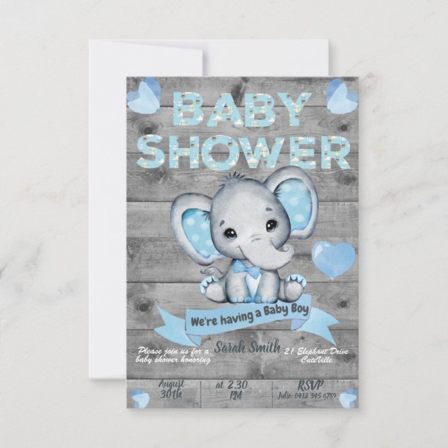 Invitation Baby shower éléphant pour garçons modif (Devant)