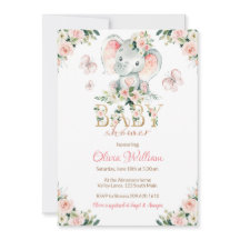 Invitation Baby shower Eléphant rose et or