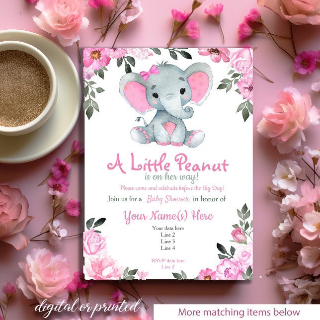 Invitation Baby shower Eléphant rose, Invi rustiqu (Créateur téléchargé)