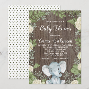 Invitation Baby shower éléphant rustique Botanique