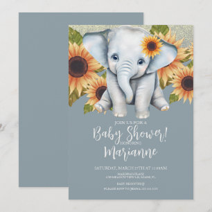 Invitation Baby shower éléphant Tournesol Parties scintillant