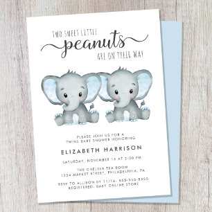 Invitation Baby shower Elephant Twin Boys