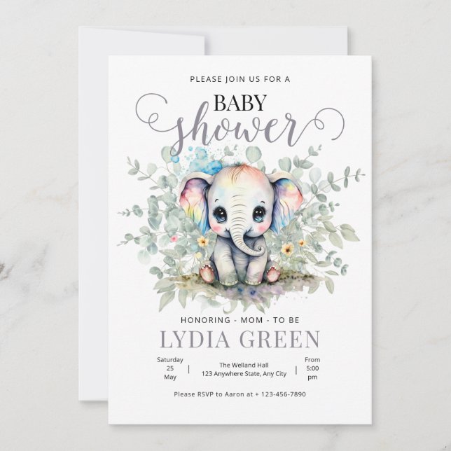 Invitation Baby shower éléphant verdure garçon baby shower (Devant)