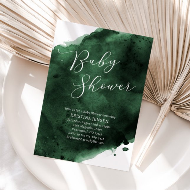 Invitation Baby shower Emerald Green Watercolor (Créateur téléchargé)