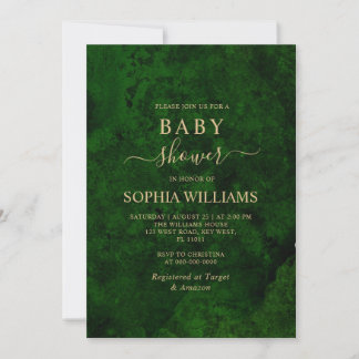 Invitation Baby shower Emerald Greenery & Gold Calligraphy