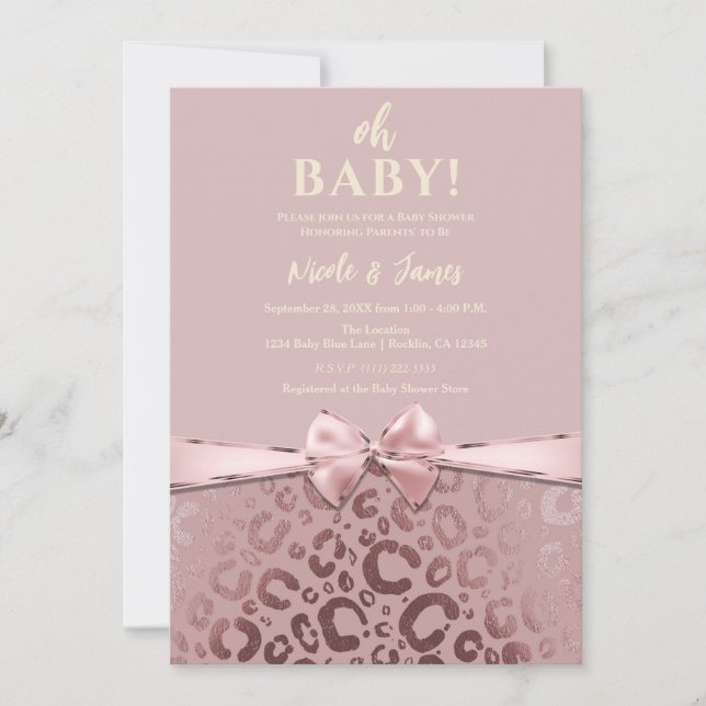 Invitation Baby shower Empreinte de léopard rose Gold Pink (Devant)
