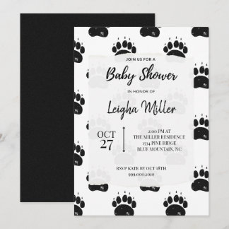 Invitation Baby shower Empreinte de patte de l'ours des bois