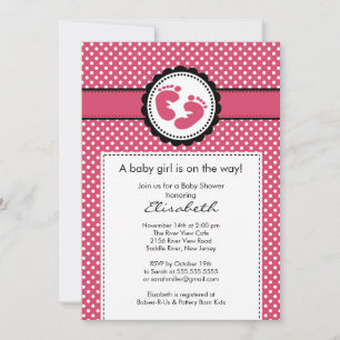 Invitation Baby shower Empreinte Pois roses