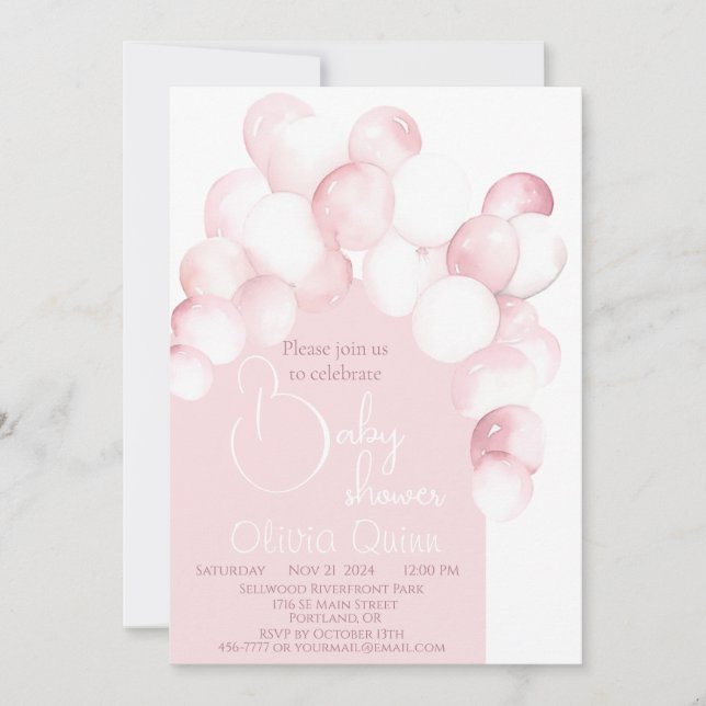 Invitation Baby shower en arc de ballons roses (Devant)