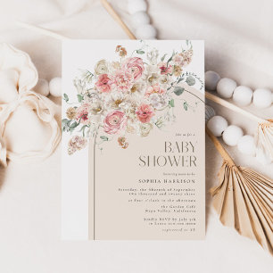 Invitation Baby shower en arc floral blanc