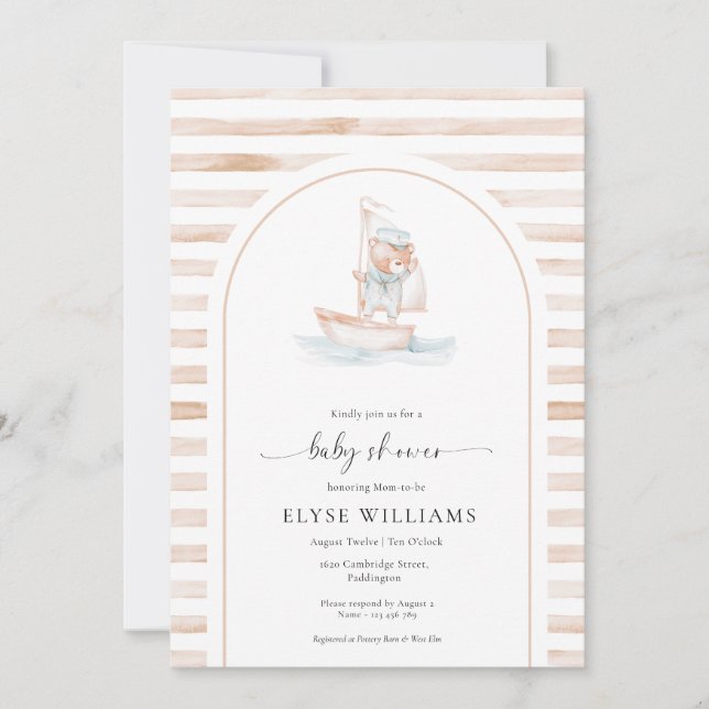 Invitation Baby shower en bande de l'ours de mer (Devant)