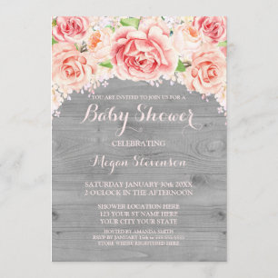 Invitation Baby shower en bois d'aquarelle rose