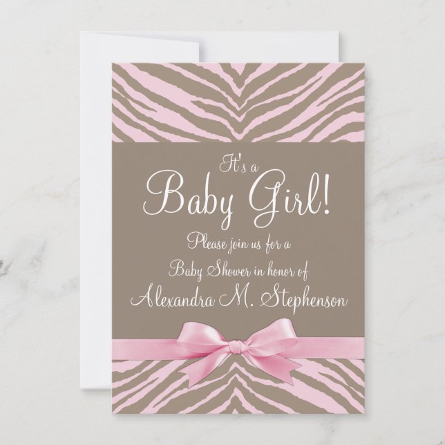 Invitation Baby shower en bois de Zebra rose clair et Brown (Devant)