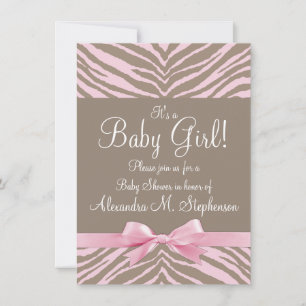 Invitation Baby shower en bois de Zebra rose clair et Brown