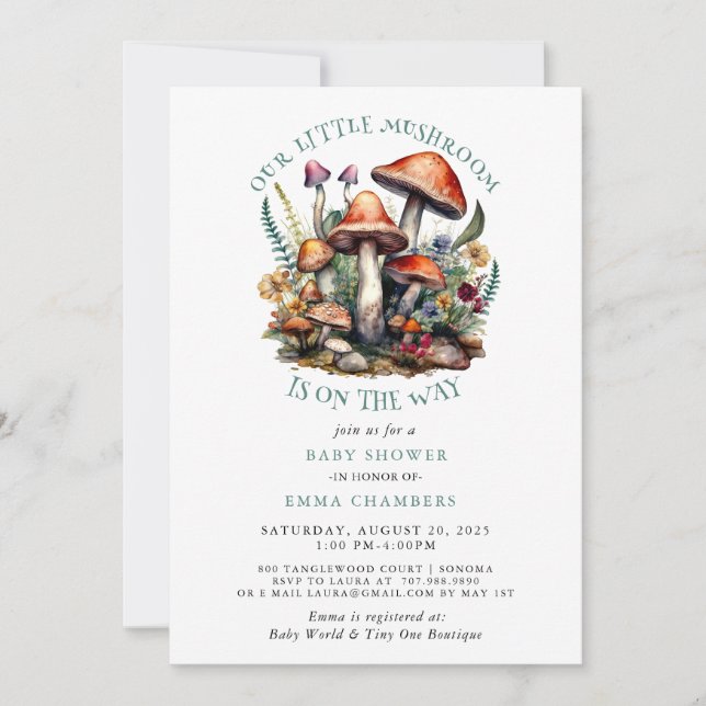 Invitation Baby shower en bois des champignons Whimsical ench (Devant)