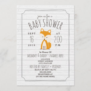 Invitation Baby shower en bois gris Fox