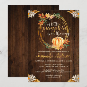 Invitation Baby shower en bois rustique petit Citrouille Feui