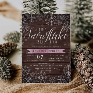 Invitation Baby shower en bois rustique rose de Little Snowfl