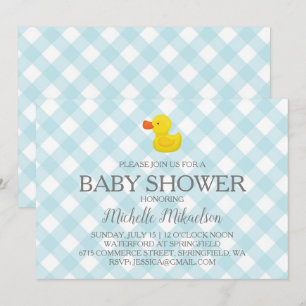 Invitation Baby shower en caoutchouc En vichy bleu