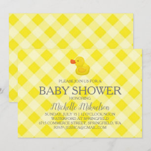 Invitation Baby shower en caoutchouc En vichy jaune