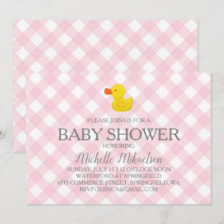 Invitation Baby shower en caoutchouc En vichy rose