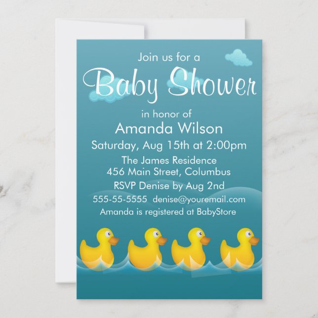 Invitation Baby shower en caoutchouc mignon (Devant)