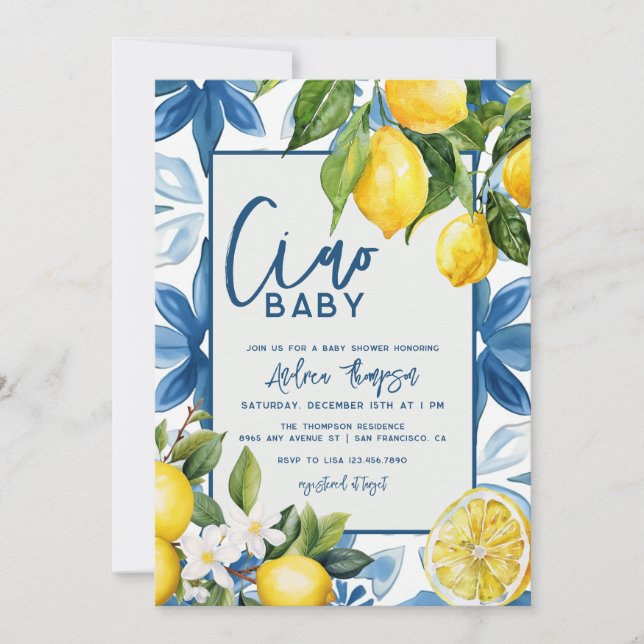 Invitation Baby shower en carrelage bleu citron (Devant)