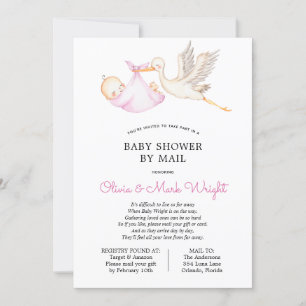 Invitation Baby shower en cigogne rose par courrier