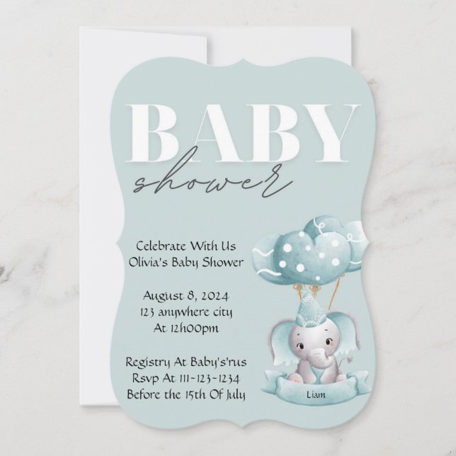 INVITATION baby shower EN COULEUR BLEUE (Devant)