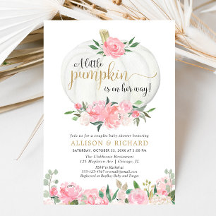 Invitation baby shower en couple citrouille, or rose élégant