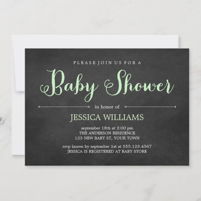 Invitation Baby shower en damier vert clair (Devant)