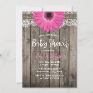 Invitation Baby shower en dentelle blanche florale rose rusti