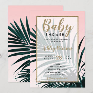 Invitation Baby shower en feuille de palmier tropical d'or