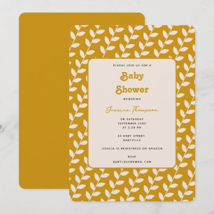 Invitation Baby shower en feuilles les années 70 rétro