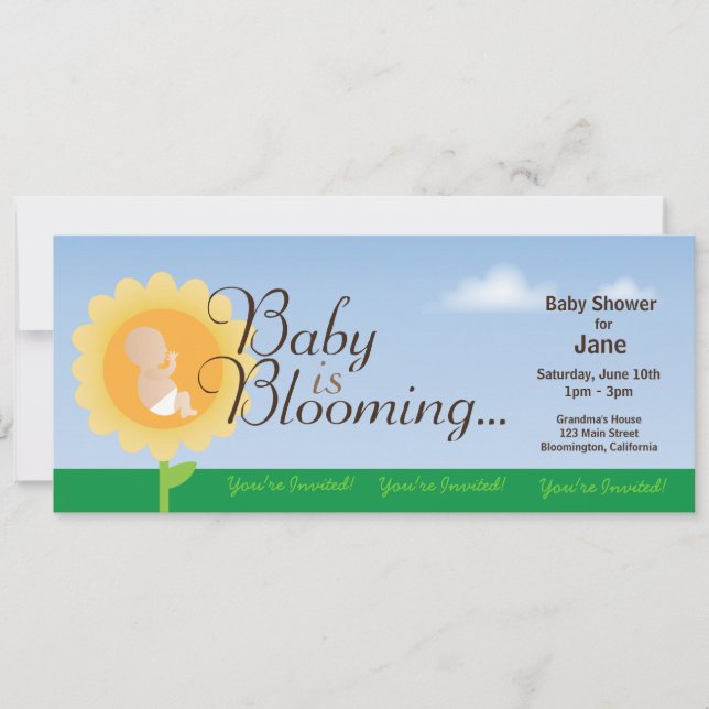 Invitation Baby shower en fleurs pour bébé (Devant)