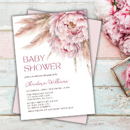 Invitation Baby shower en laiton rose Pampas