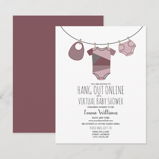 Invitation Baby shower en ligne de cloison de prune virtuelle (Devant / Derrière)