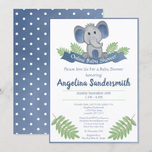 Invitation Baby shower En Ligne Par Mail Blue Boy Elephant