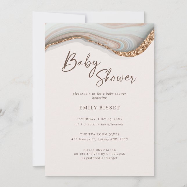 Invitation Baby shower en marbre de pierre d'Agate (Devant)