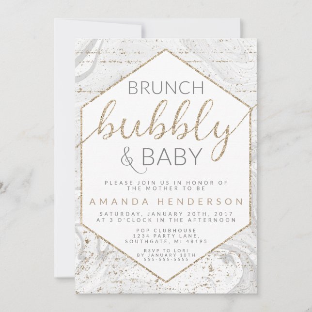 Invitation Baby shower en marbre gris bulle et béb (Devant)