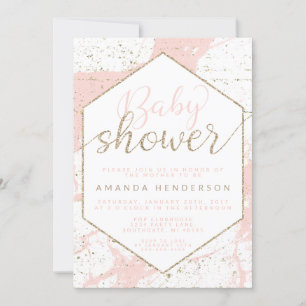 Invitation Baby shower en marbre rose et or