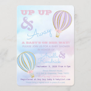 Invitation Baby shower en montgolfière, haut et loin